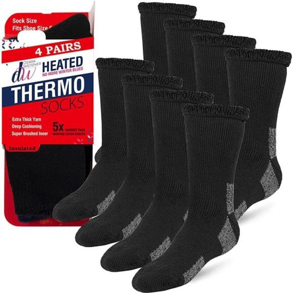 Thermal Socks 4 Pair Black Winter Boot Insulated Thick